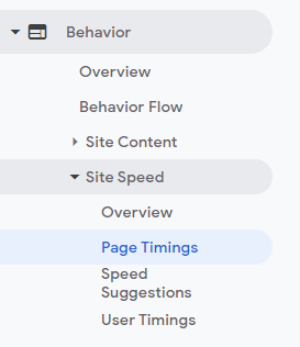 Behavior > Site Speed > Page Timings