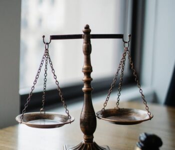 judgement scale and gavel in judge office