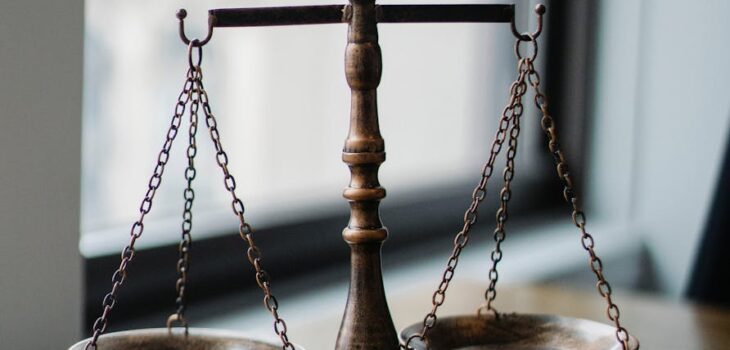 judgement scale and gavel in judge office